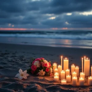 Memorial candles and flowers at Jacksonville Beach