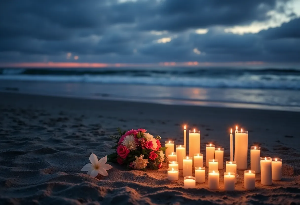 Memorial candles and flowers at Jacksonville Beach