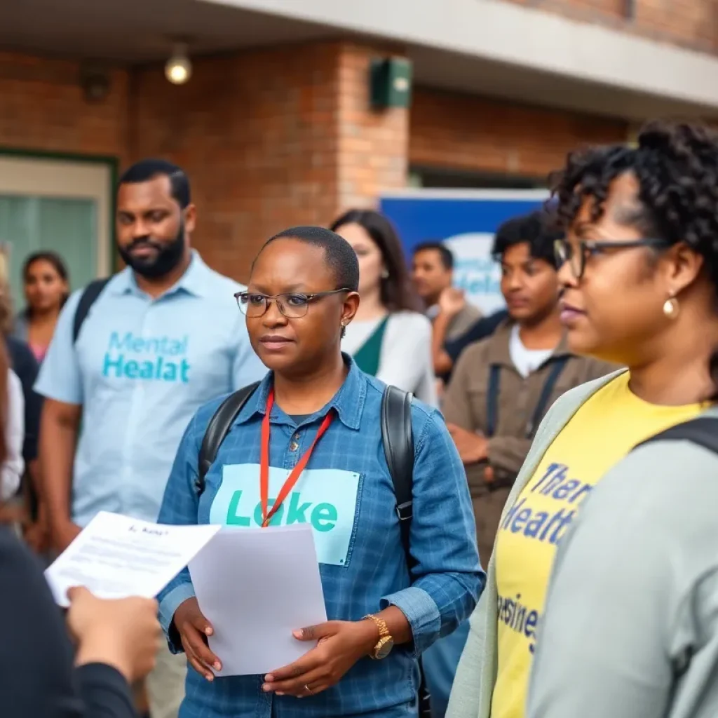 Community gathering promoting mental health resources in Florida