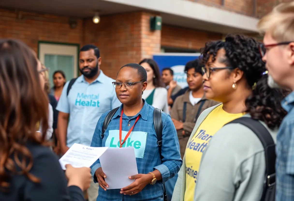 Community gathering promoting mental health resources in Florida