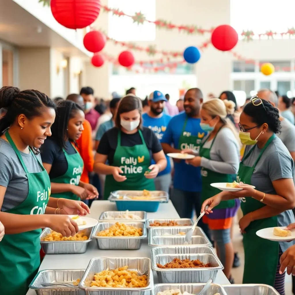 Volunteers serving meals at the Miracle on Ashley Street Fundraiser in Jacksonville.