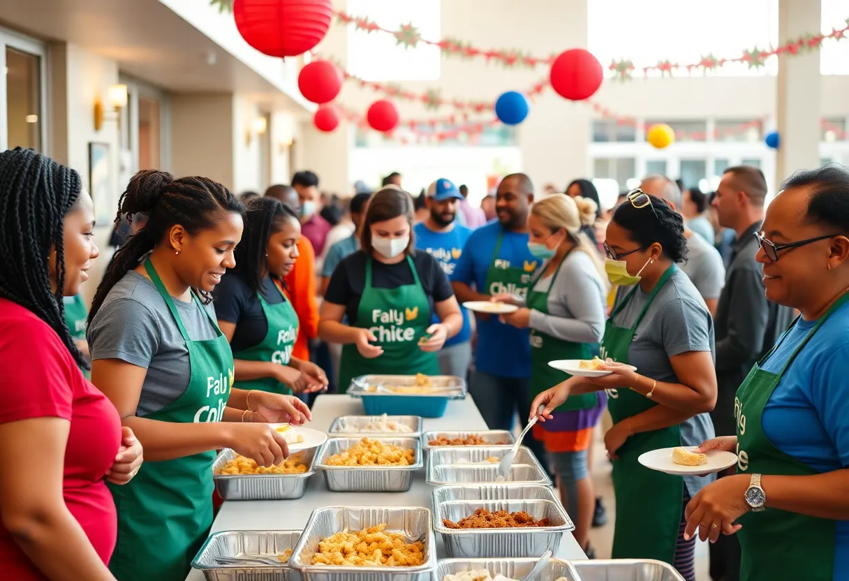 Volunteers serving meals at the Miracle on Ashley Street Fundraiser in Jacksonville.