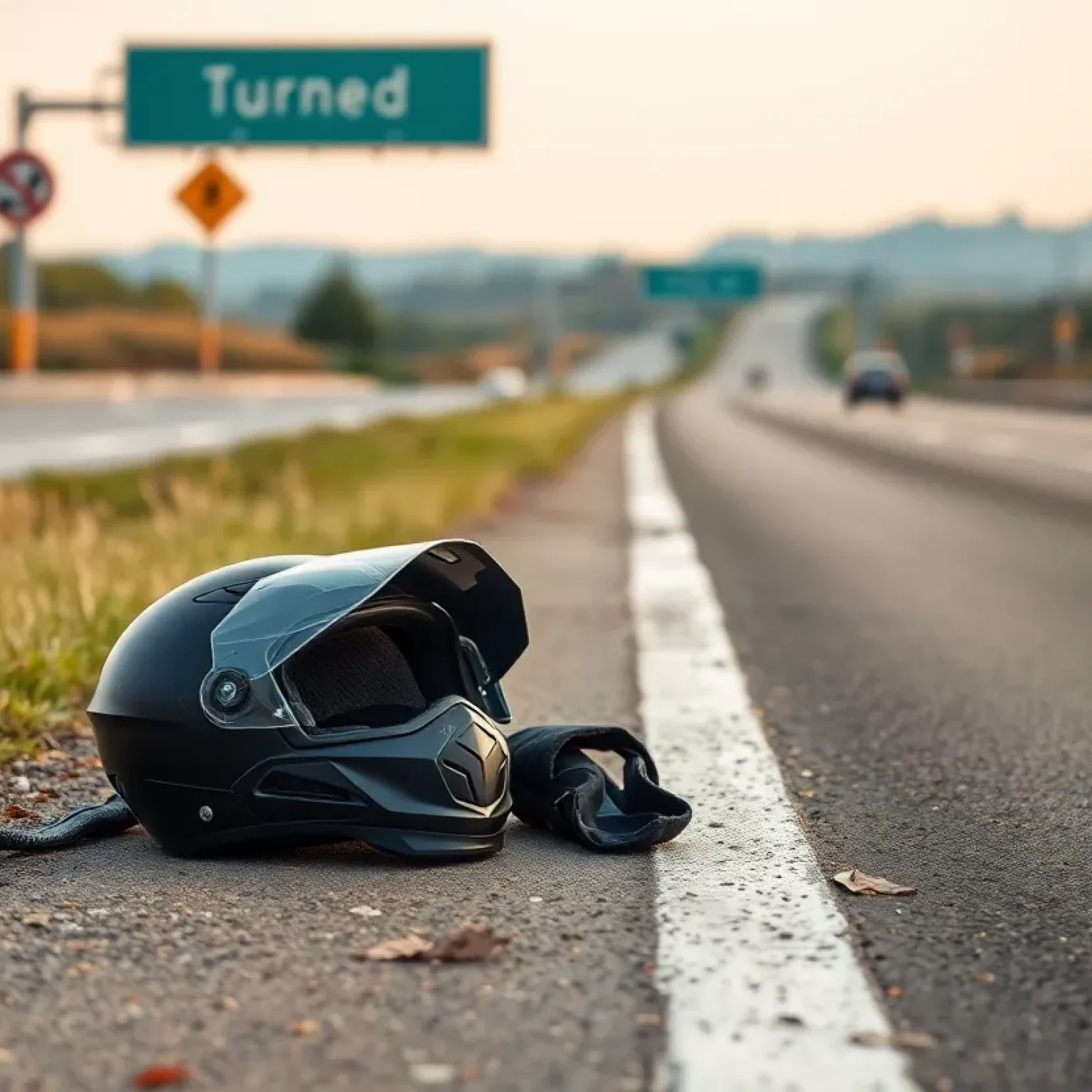 Motorcycle safety gear left by the roadside after an accident