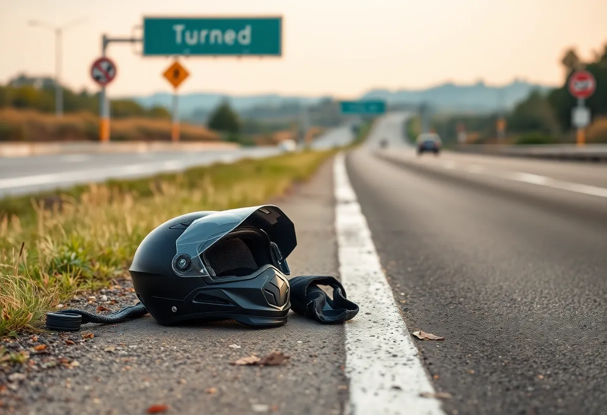 Motorcycle safety gear left by the roadside after an accident