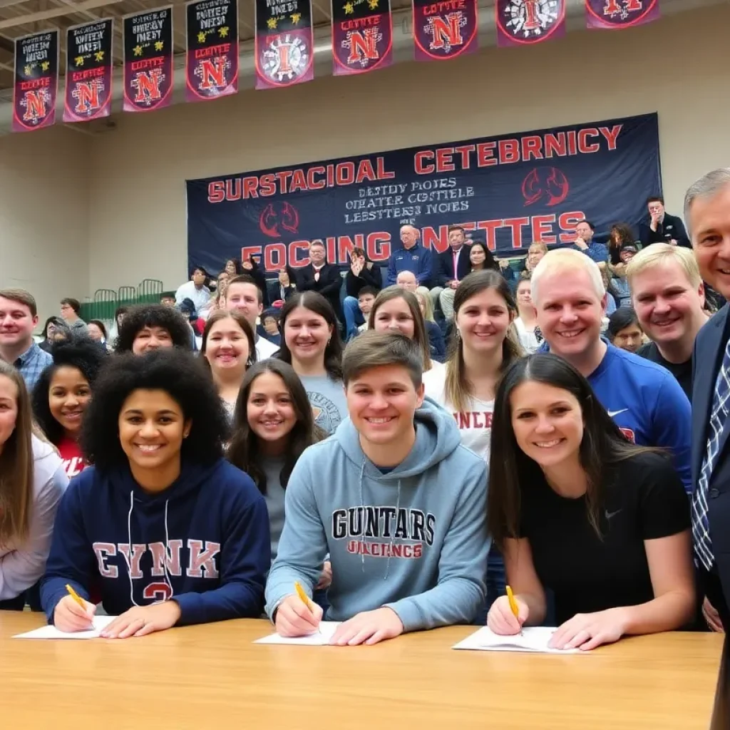 Athletes signing letters of intent at National Signing Day event