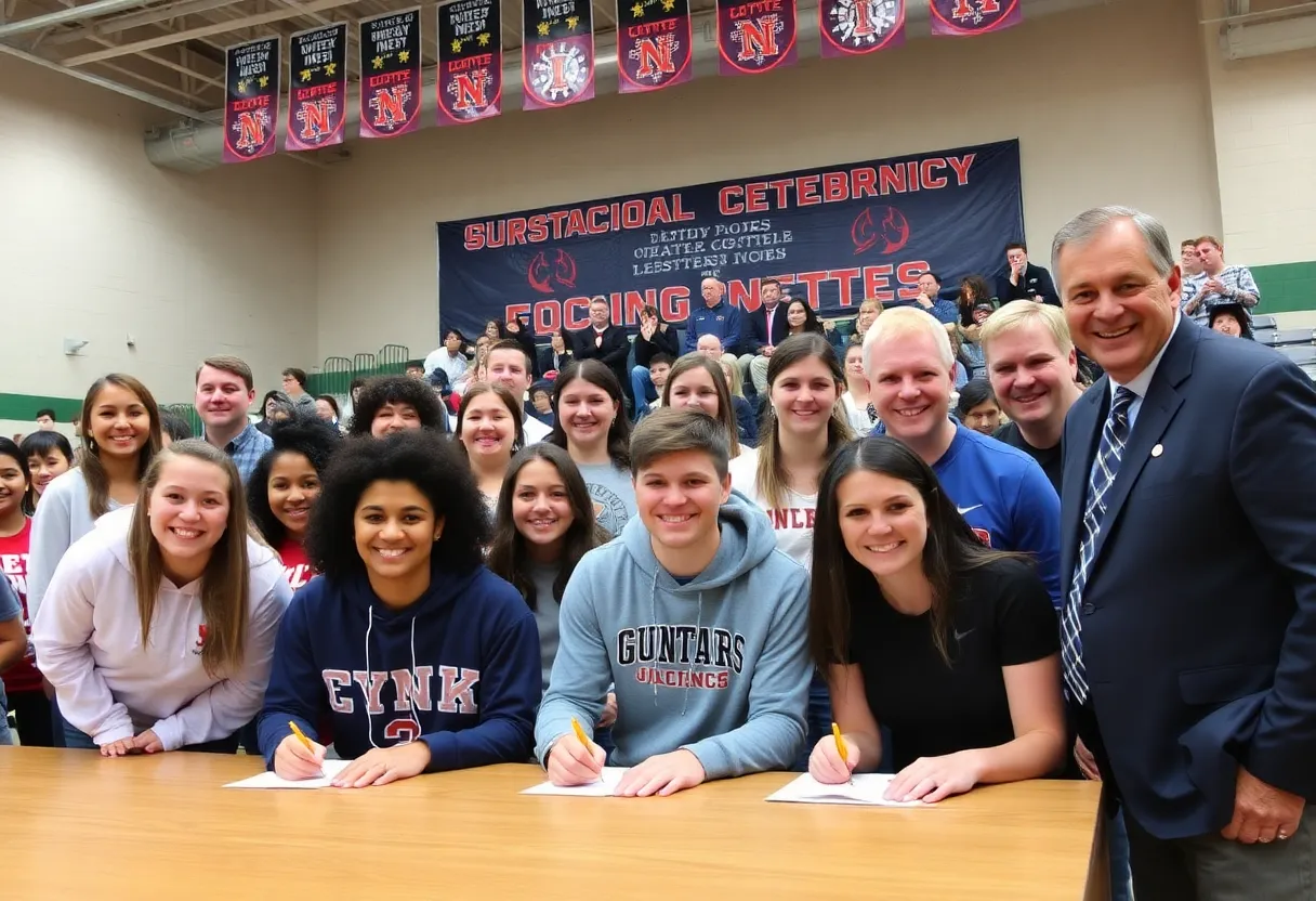 Athletes signing letters of intent at National Signing Day event