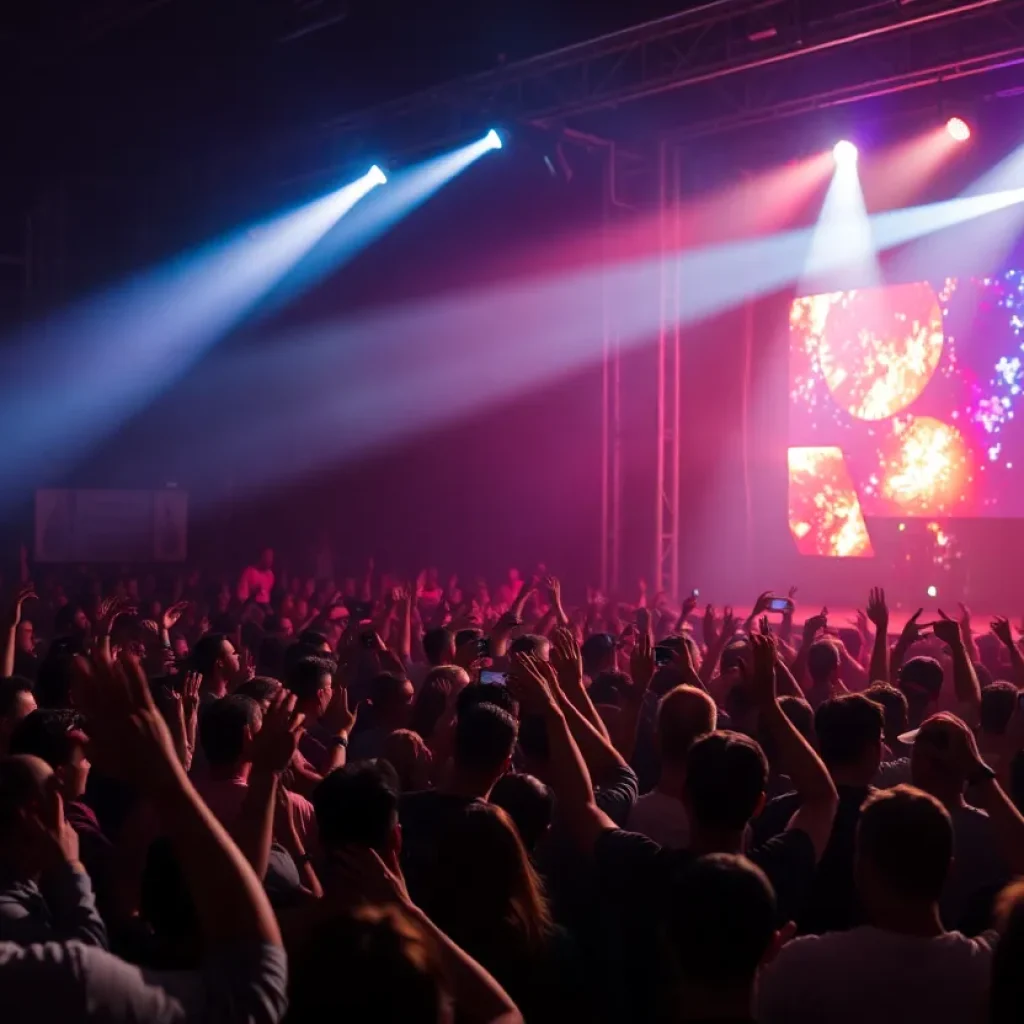 NBA Youngboy performing live on stage with energetic crowd.