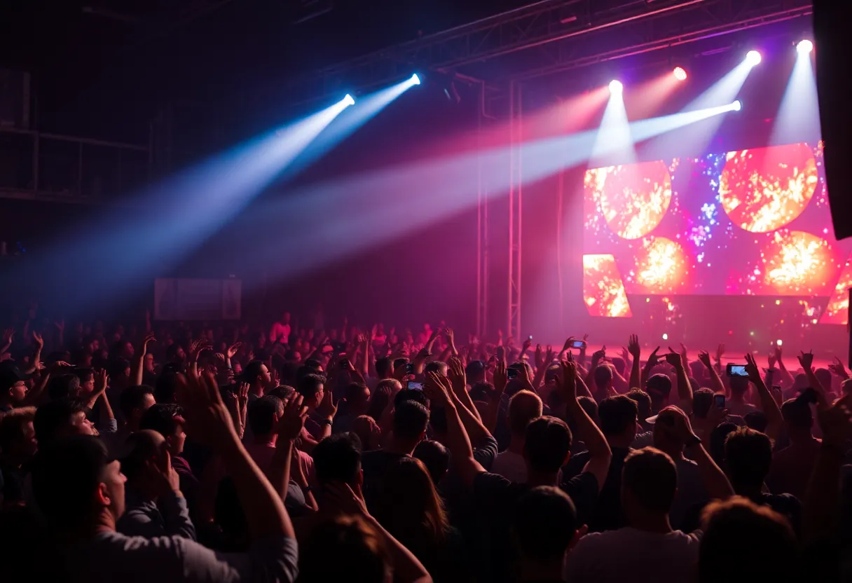 NBA Youngboy performing live on stage with energetic crowd.
