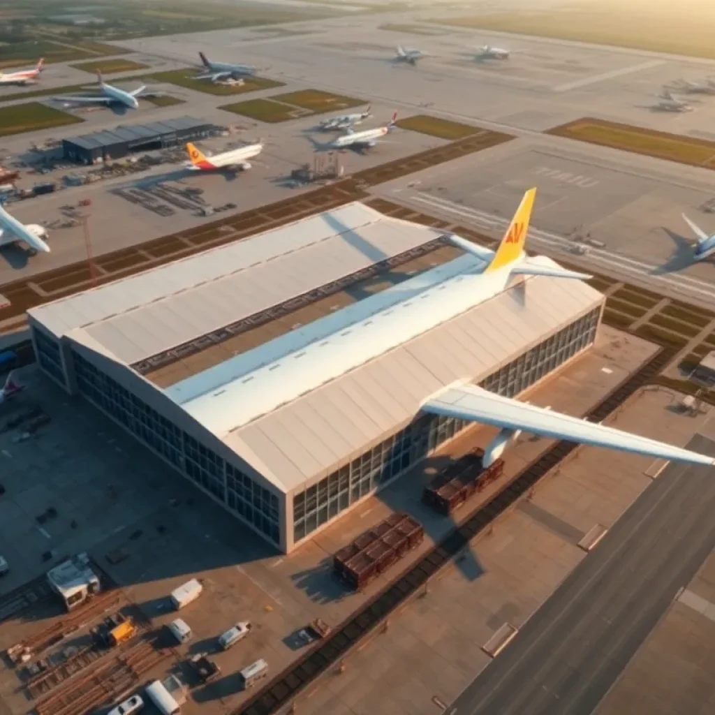 Aerial view of the Otto Aviation manufacturing facility at Jacksonville's Cecil Airport.