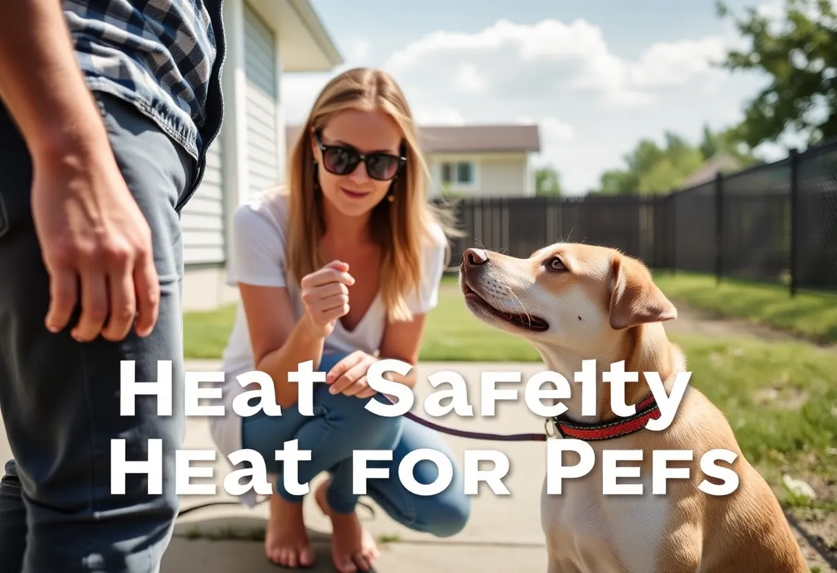A worried pet owner checking their dog during hot weather