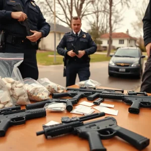 Police officers conducting a raid on a drug operation