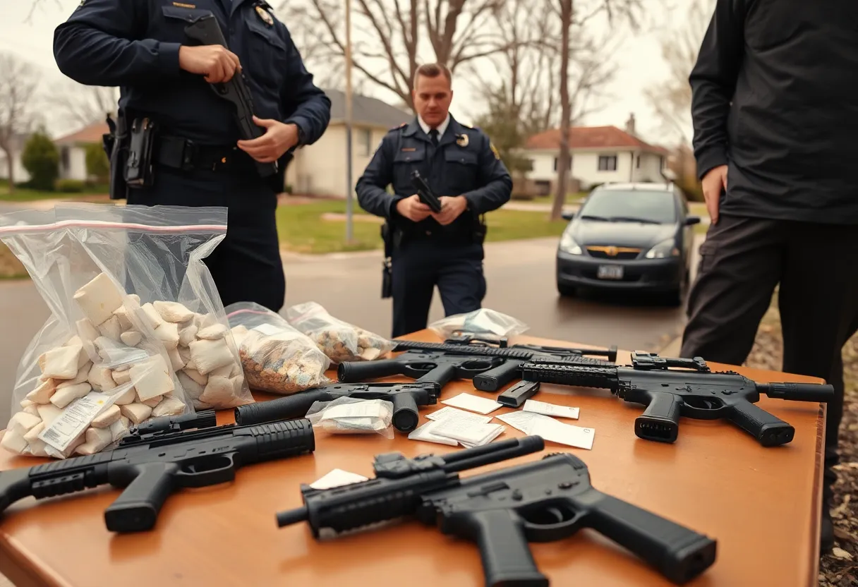 Police officers conducting a raid on a drug operation