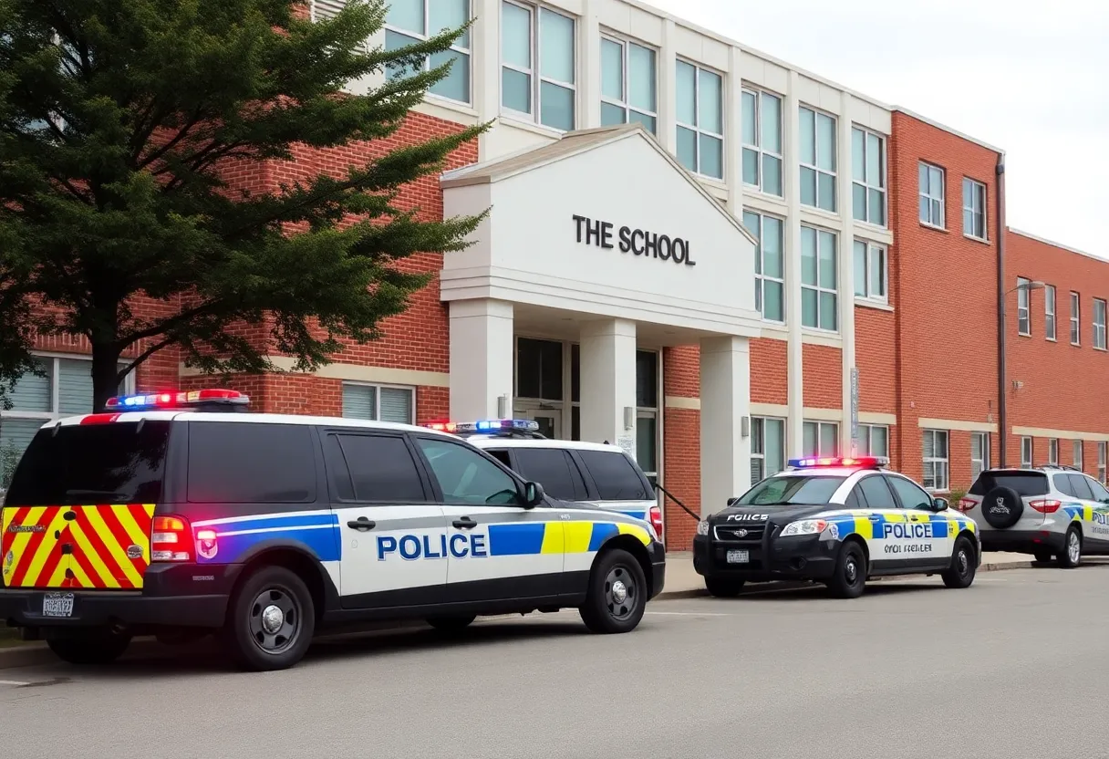Police vehicles outside Southside Estates Elementary School