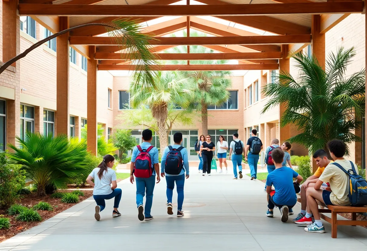 Students at a private high school in Jacksonville engaged in outdoor activities.