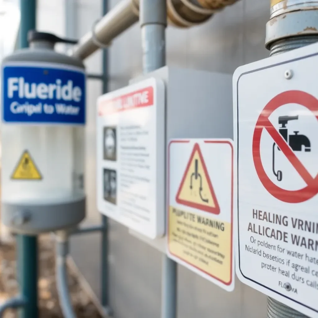 Public drinking water system in Florida with fluoride signs