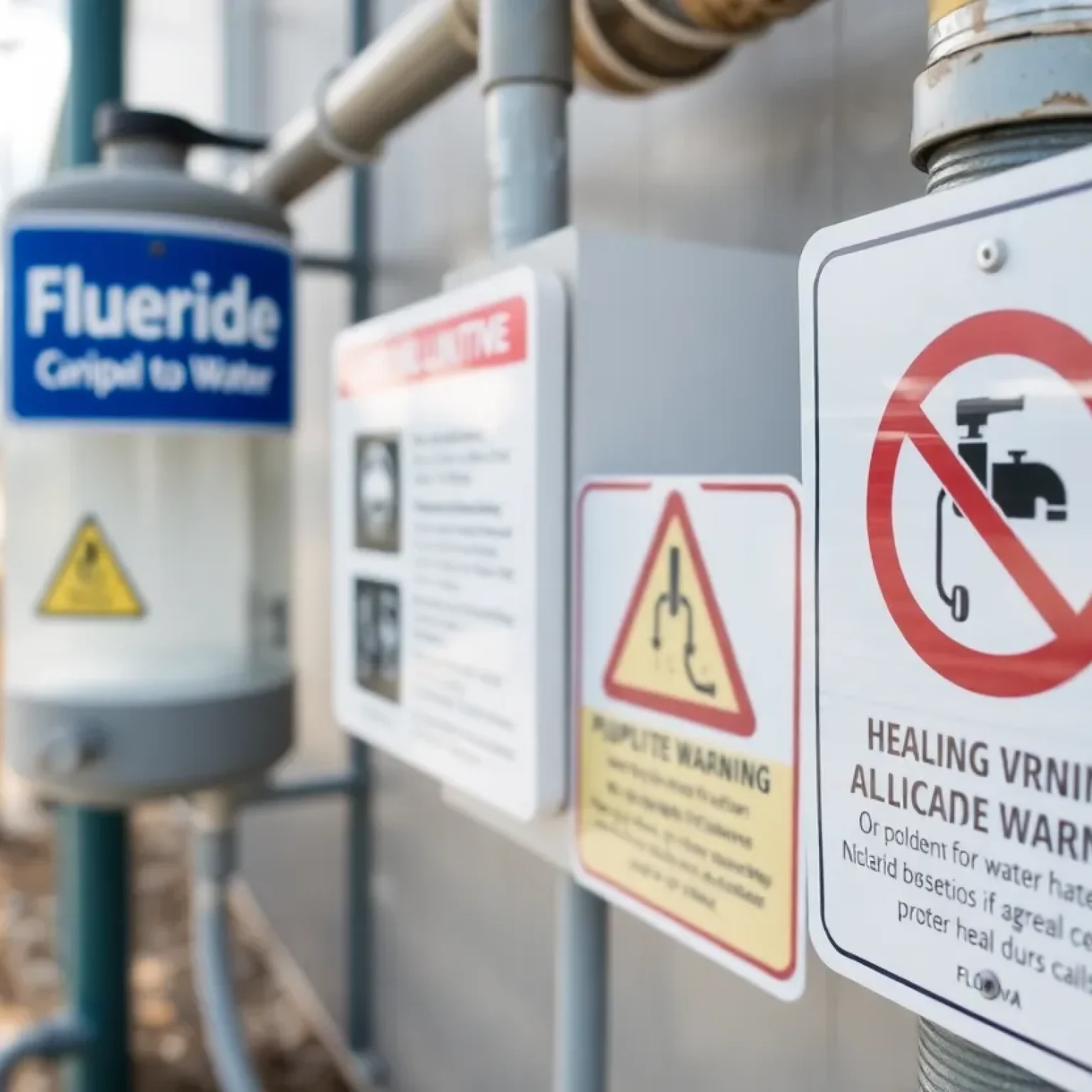 Public drinking water system in Florida with fluoride signs