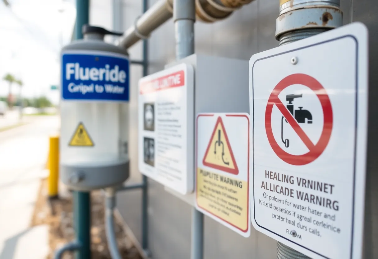 Public drinking water system in Florida with fluoride signs