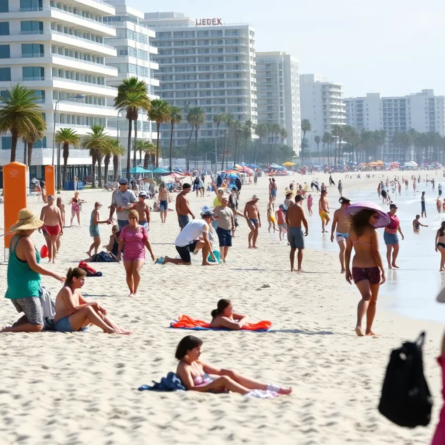 Beachgoers responding to a water emergency at Atlantic Beach.