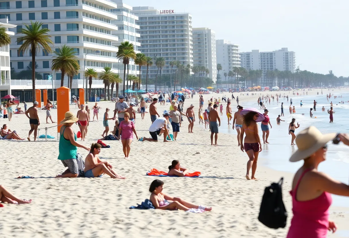 Beachgoers responding to a water emergency at Atlantic Beach.