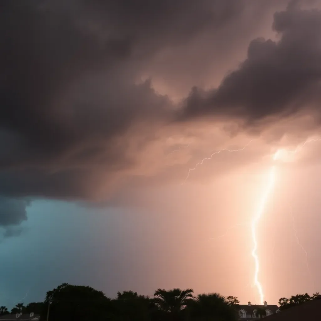 Dark storm clouds over Central Florida with lightning