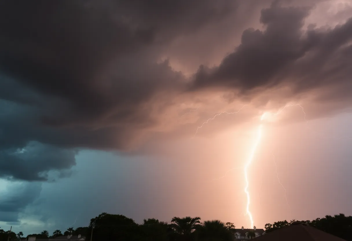 Dark storm clouds over Central Florida with lightning