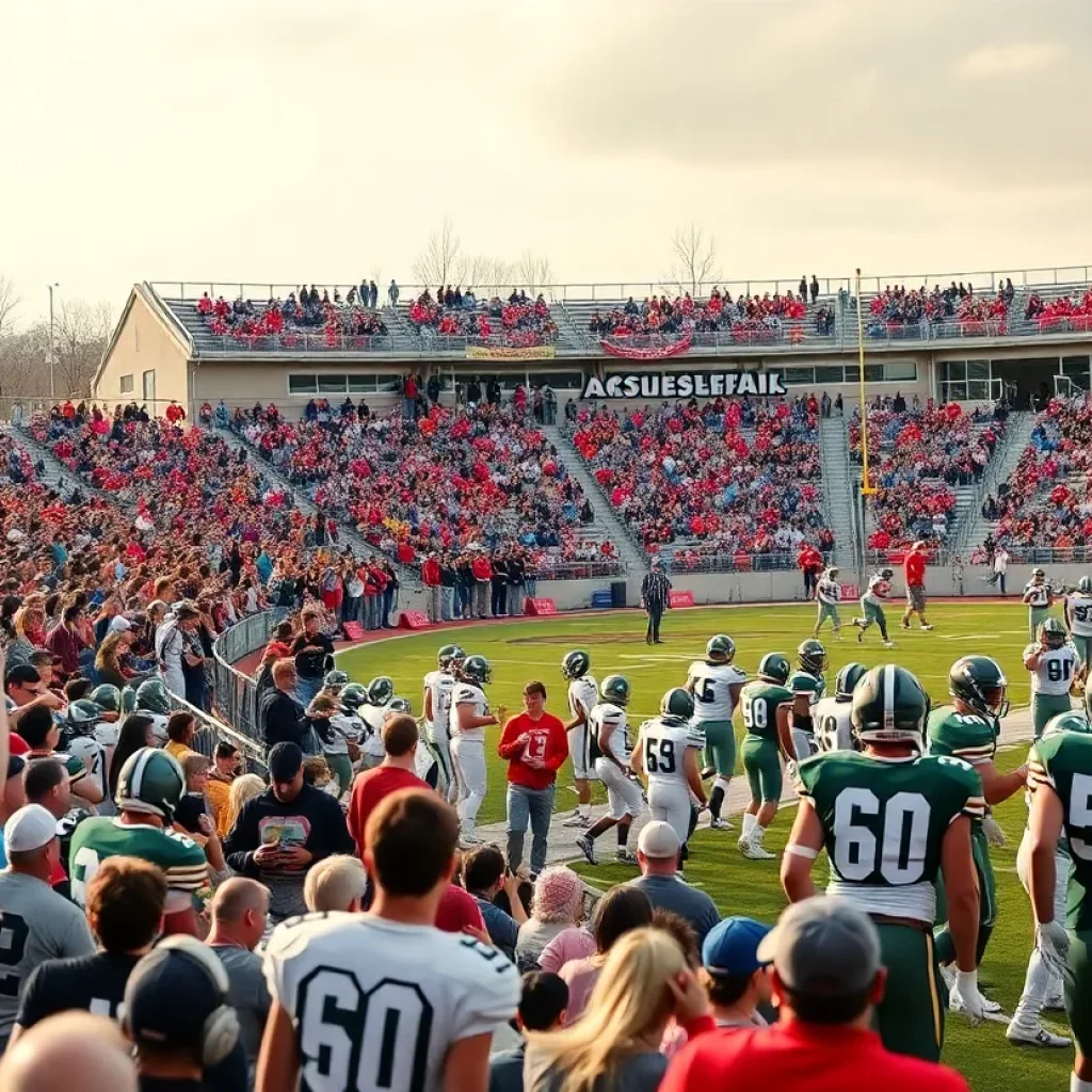 High school football players in action during a spring game