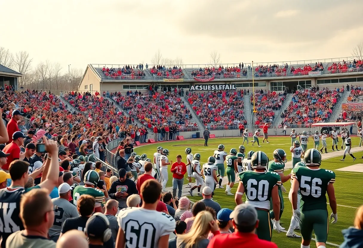 High school football players in action during a spring game
