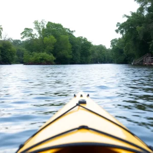 A scenic view of the St. Johns River with a kayak