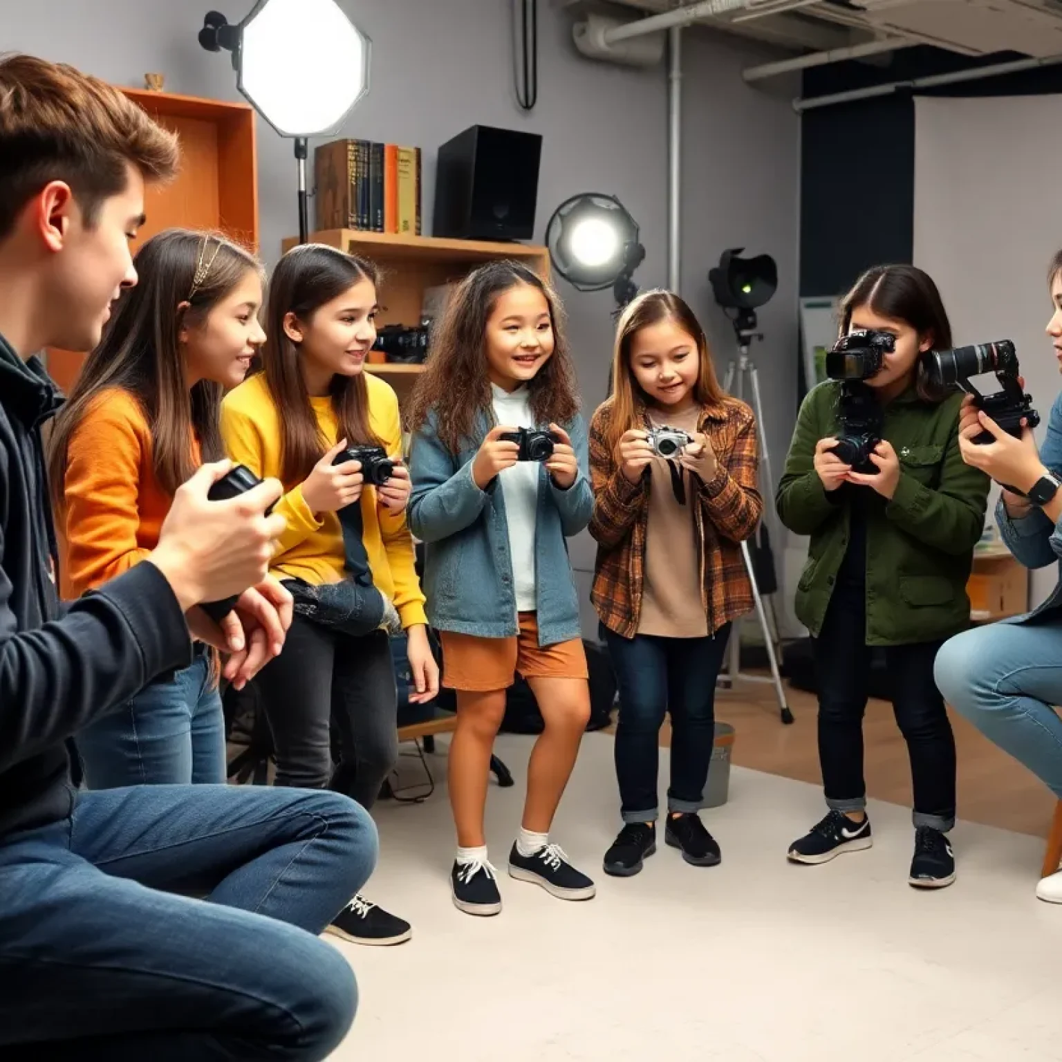 Teenagers participating in a photography workshop