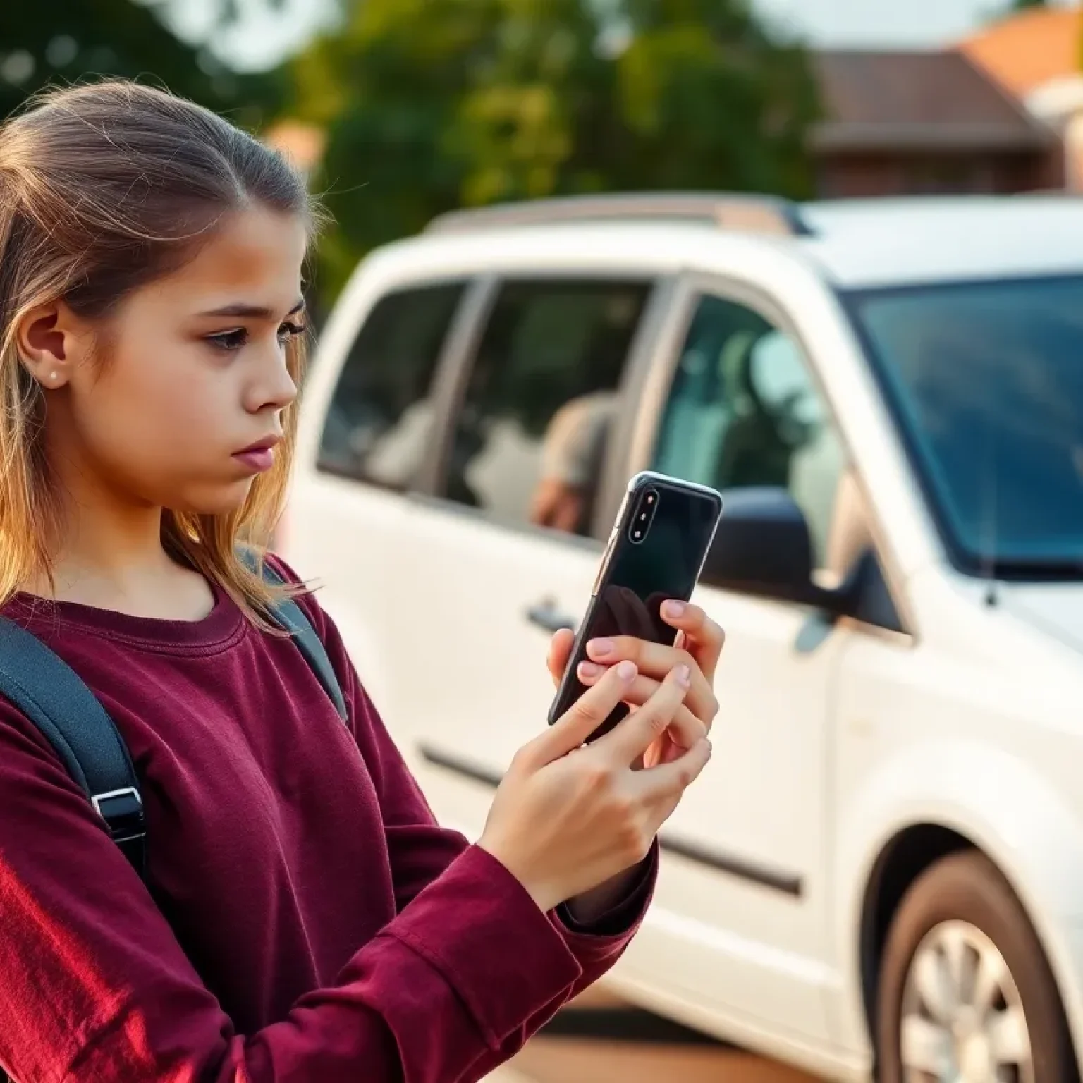 Teenager using a smartphone to report a crime incident