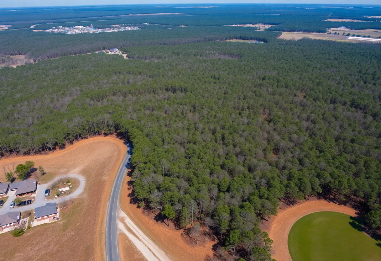 Aerial view of timberland in Northwest Jacksonville purchased by Meritage Homes.