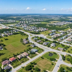 Aerial view of residential lots in TrailMark community, St. Johns County, Florida