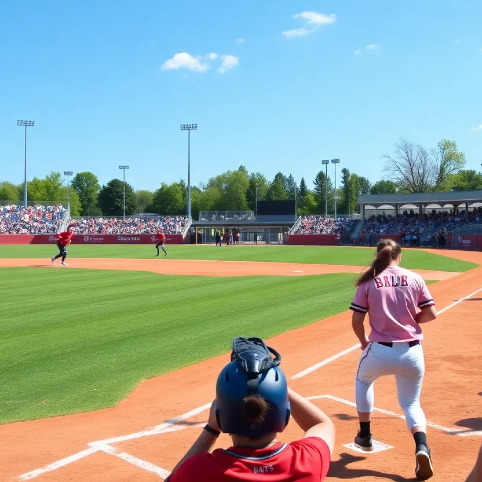 University of North Alabama softball players on the field during a game