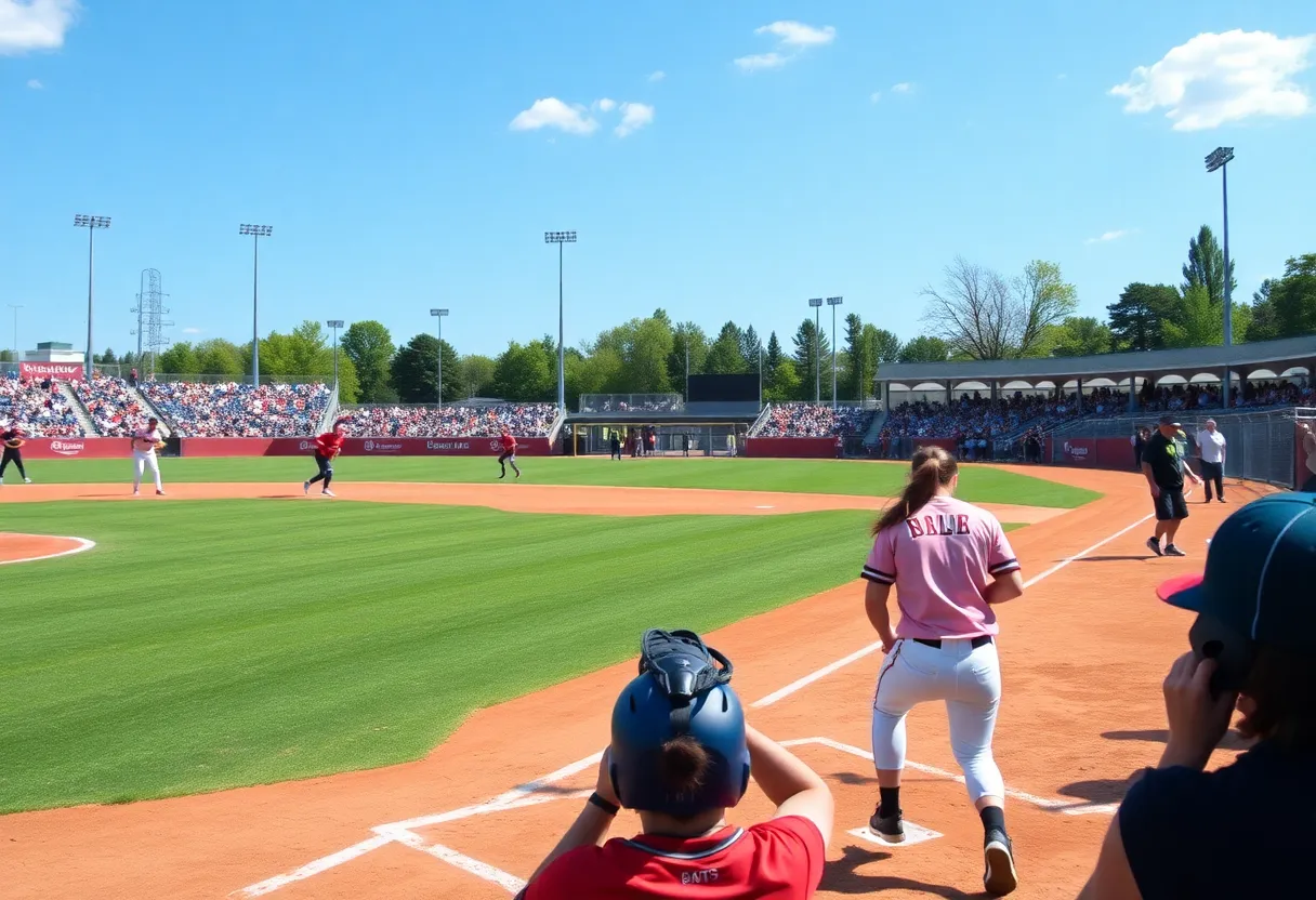 University of North Alabama softball players on the field during a game