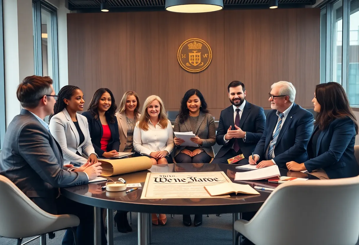 Legal professionals discussing unity and diversity for Law Day 2025 in Jacksonville.