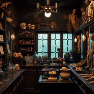 Storefront of Wicked Wonderland showcasing Gothic art and preserved items