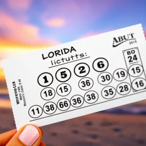 Florida Lotto ticket with winning numbers against a beach background