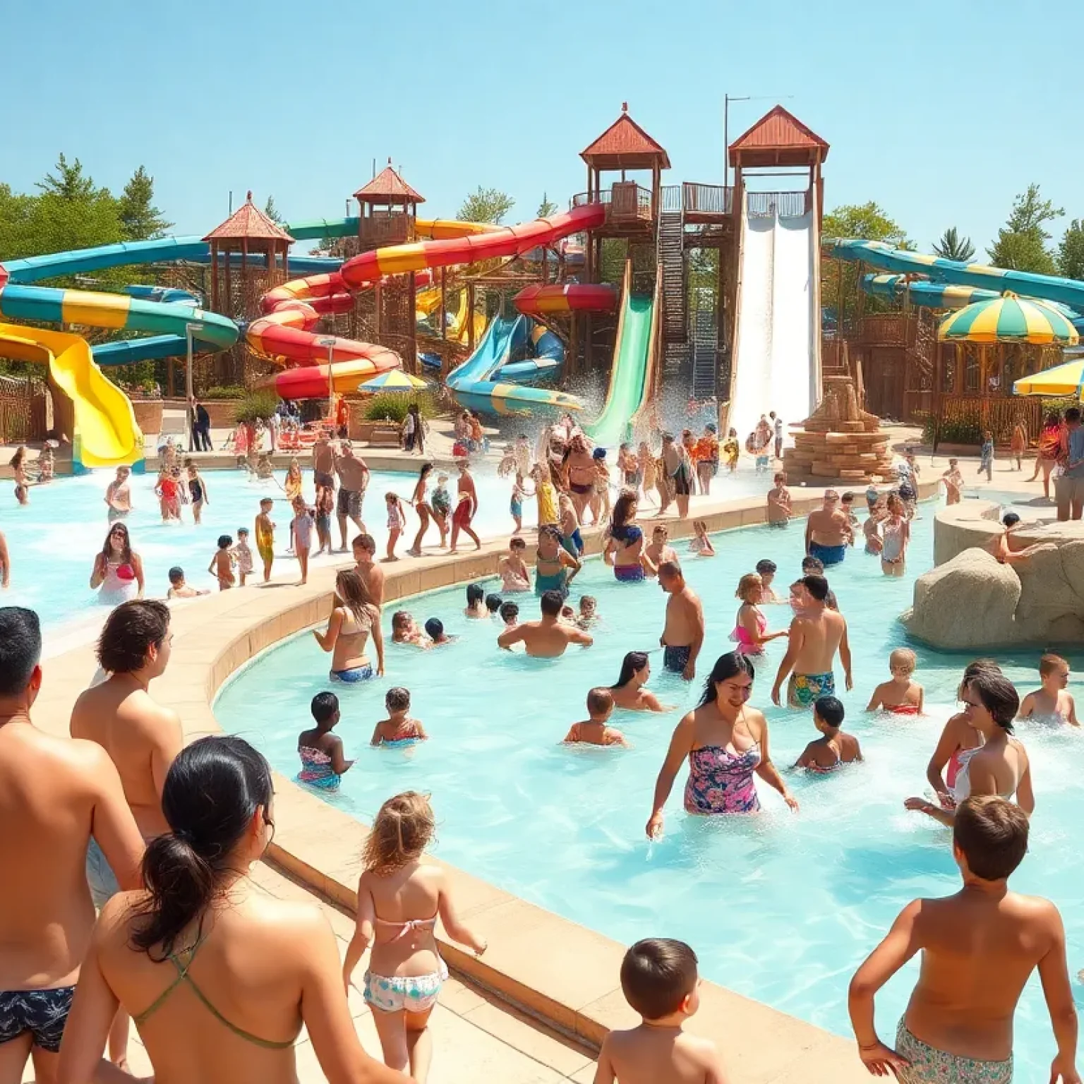 Families enjoying Adventure Landing's Shipwreck Island Water Park