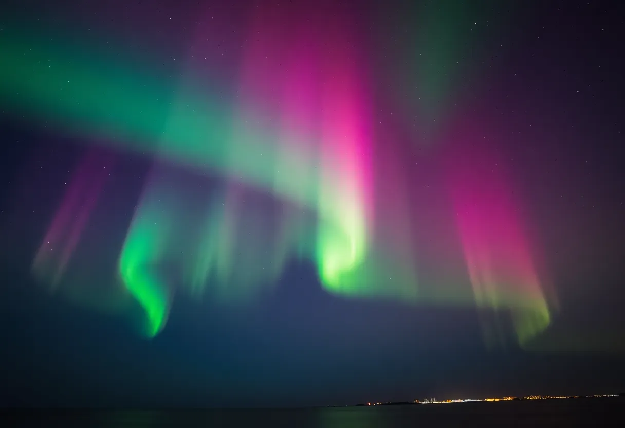 Vibrant auroras lighting up the night sky in Jacksonville, Florida