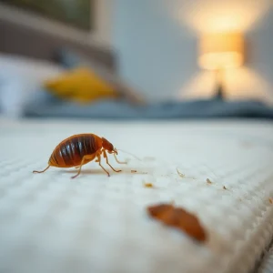 Close-up of a bedbug on a mattress