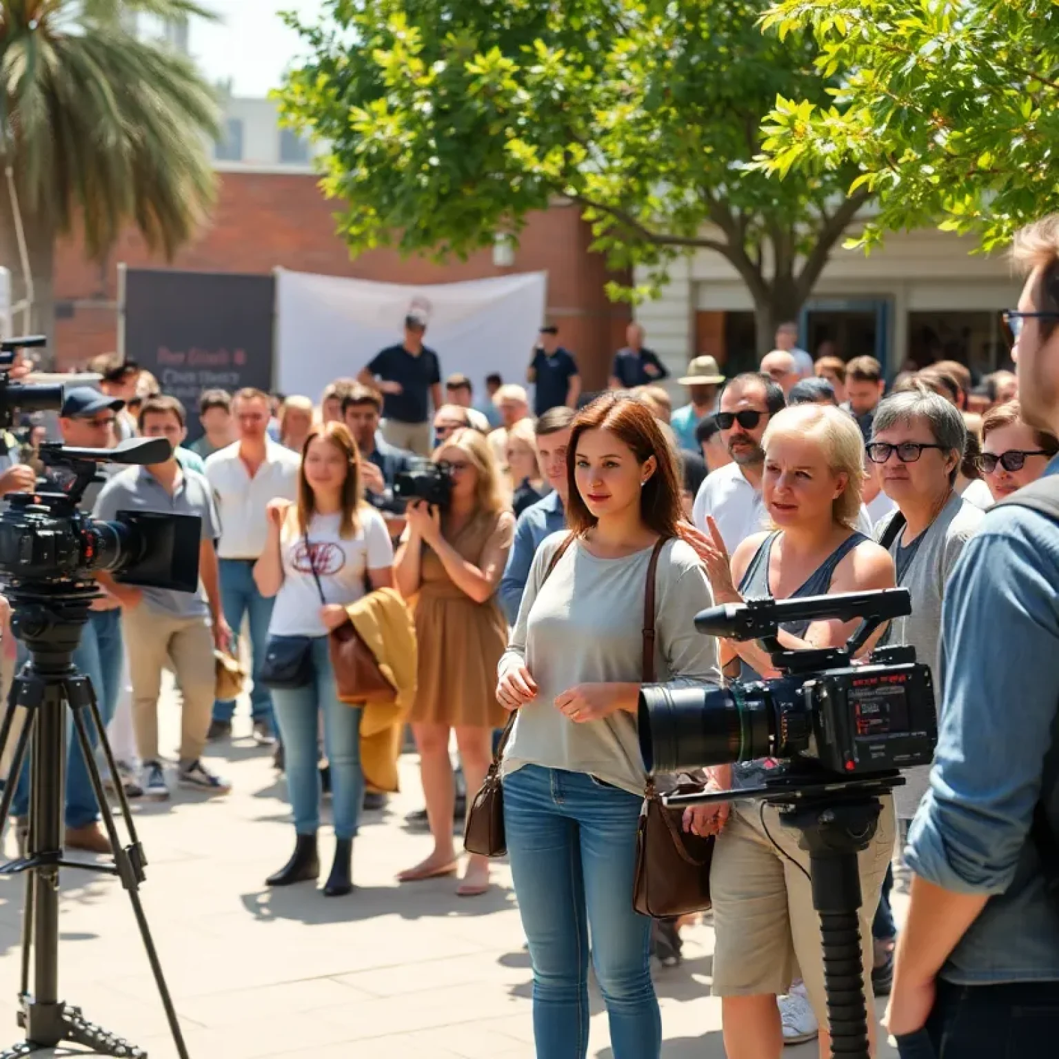 Actors and crew on a film set in Florida