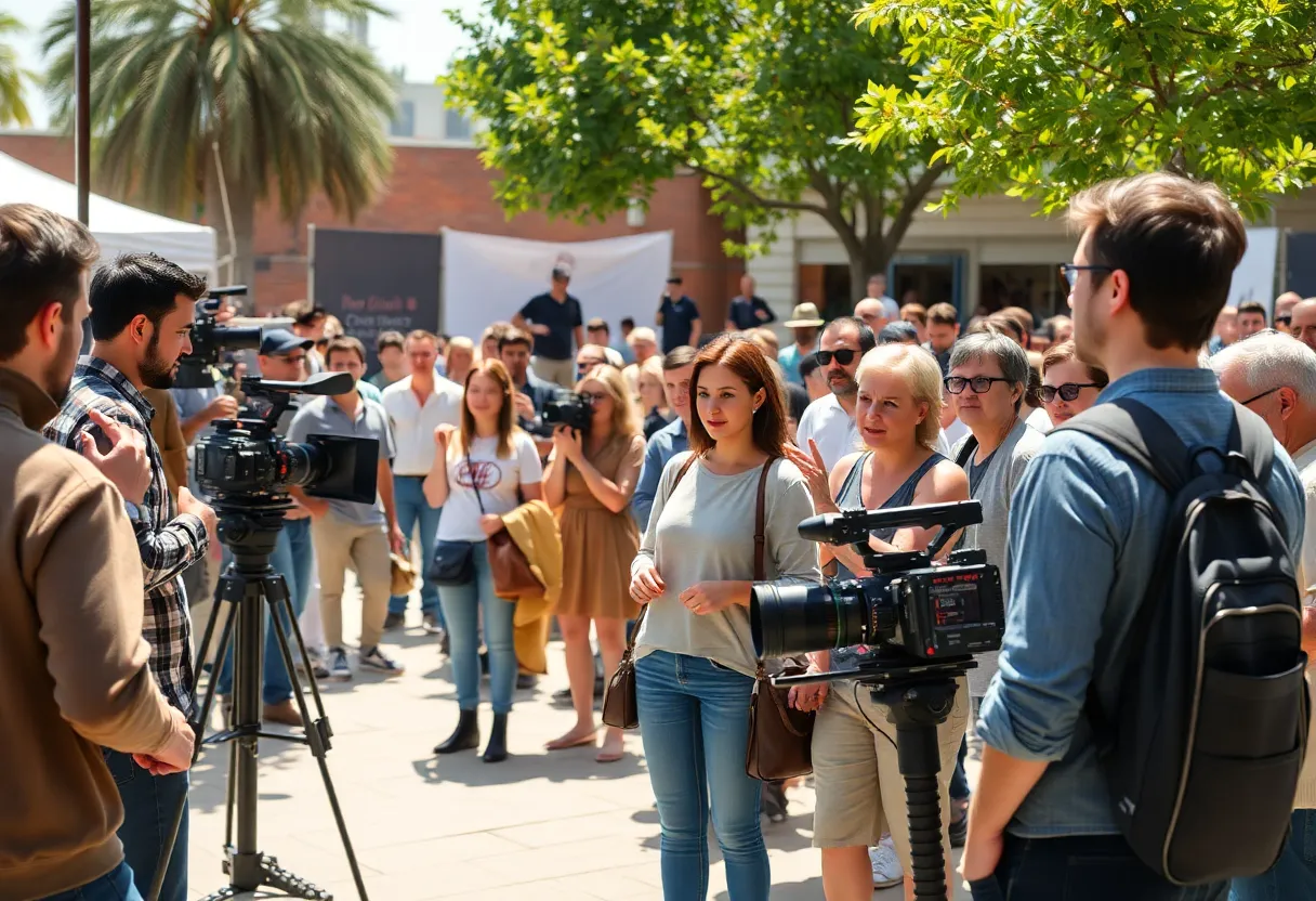 Actors and crew on a film set in Florida