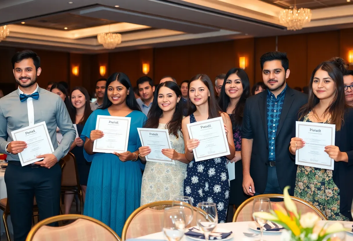 Students celebrating at the scholarship award banquet in Jacksonville.