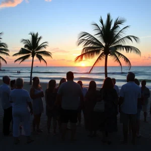 Gathering of friends and family at the beach celebrating life
