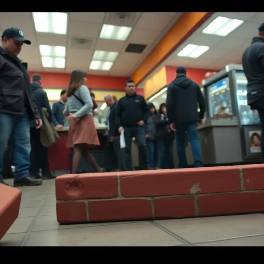 Scene depicting chaos in a fast-food restaurant after a robbery incident.