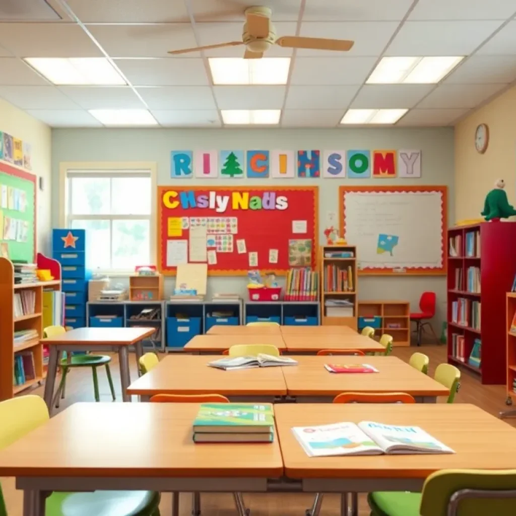 A warm classroom, symbolizing education and community service.