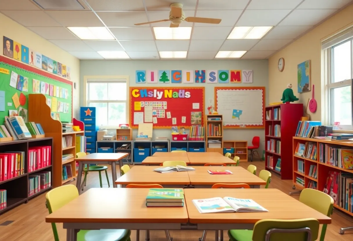 A warm classroom, symbolizing education and community service.