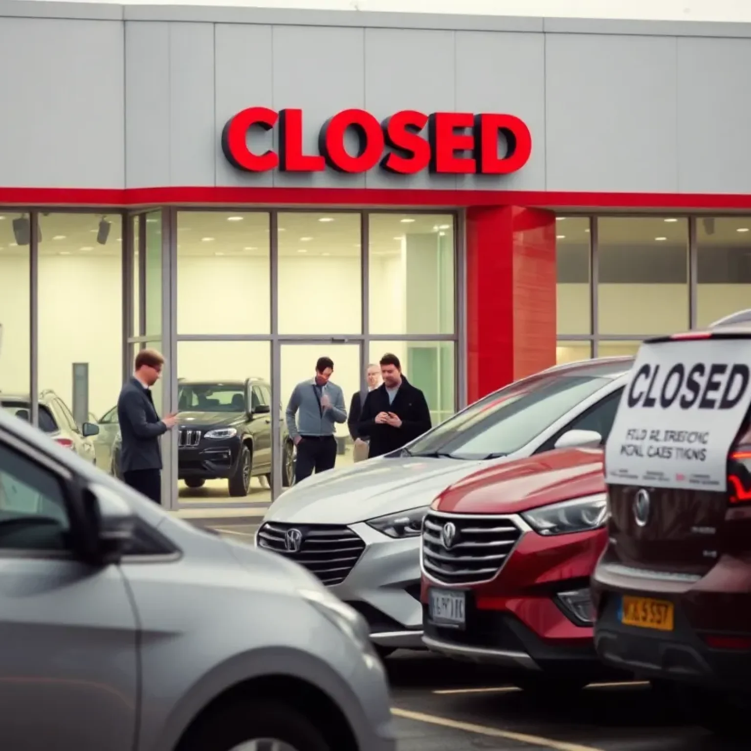 Closed car dealership in Jacksonville with vehicles