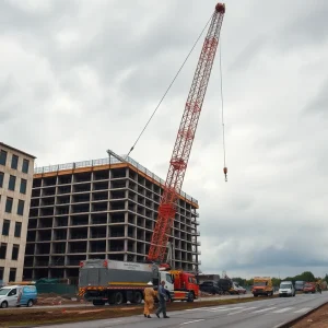 Collapsed crane at construction site in Cape Canaveral
