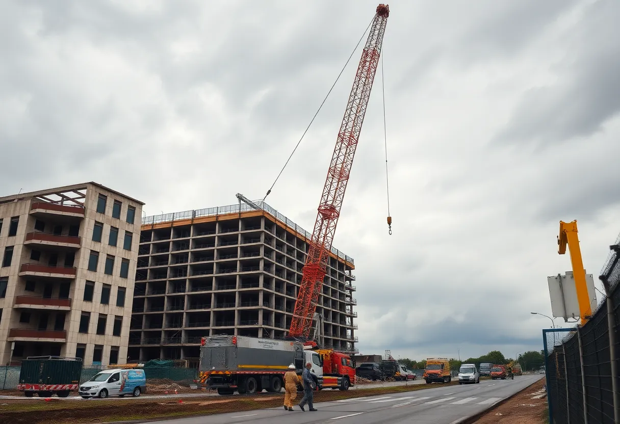 Collapsed crane at construction site in Cape Canaveral